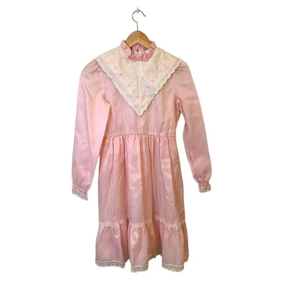 Vintage Bryan Pink Ruffle Prairie Dress Girls 10